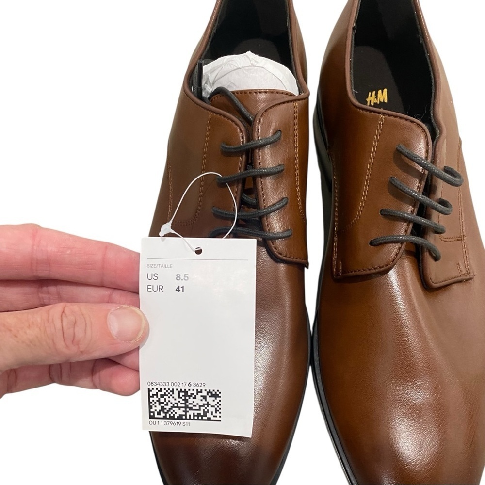 NWT H&M Men’s Brown Faux Leather Oxfords Classic Style Size 8.5 mens dress shoes - Picture 4 of 10